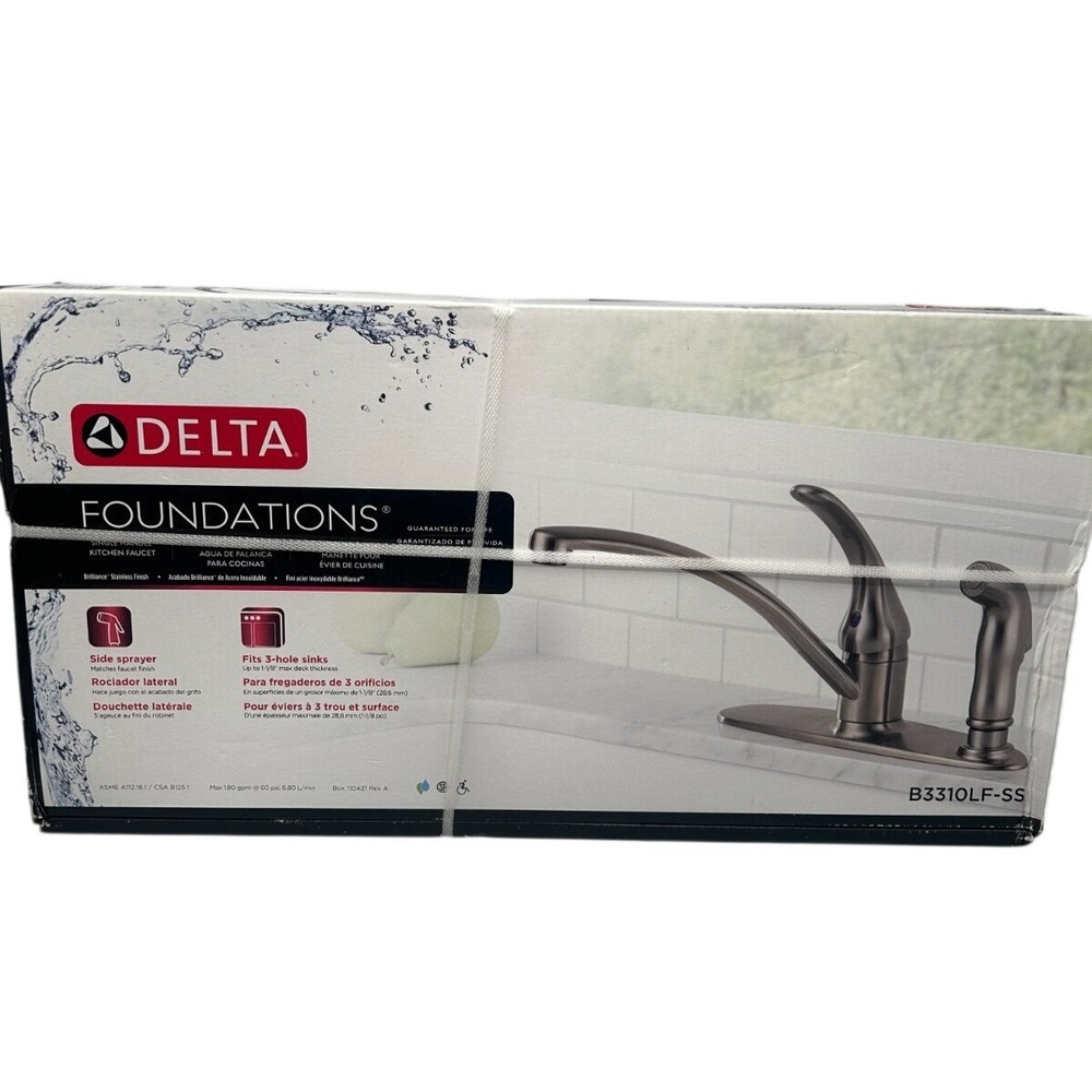 Delta Foundations B3310LF-SS Kitchen Faucet With Side Sprayer Stainless - Sealed